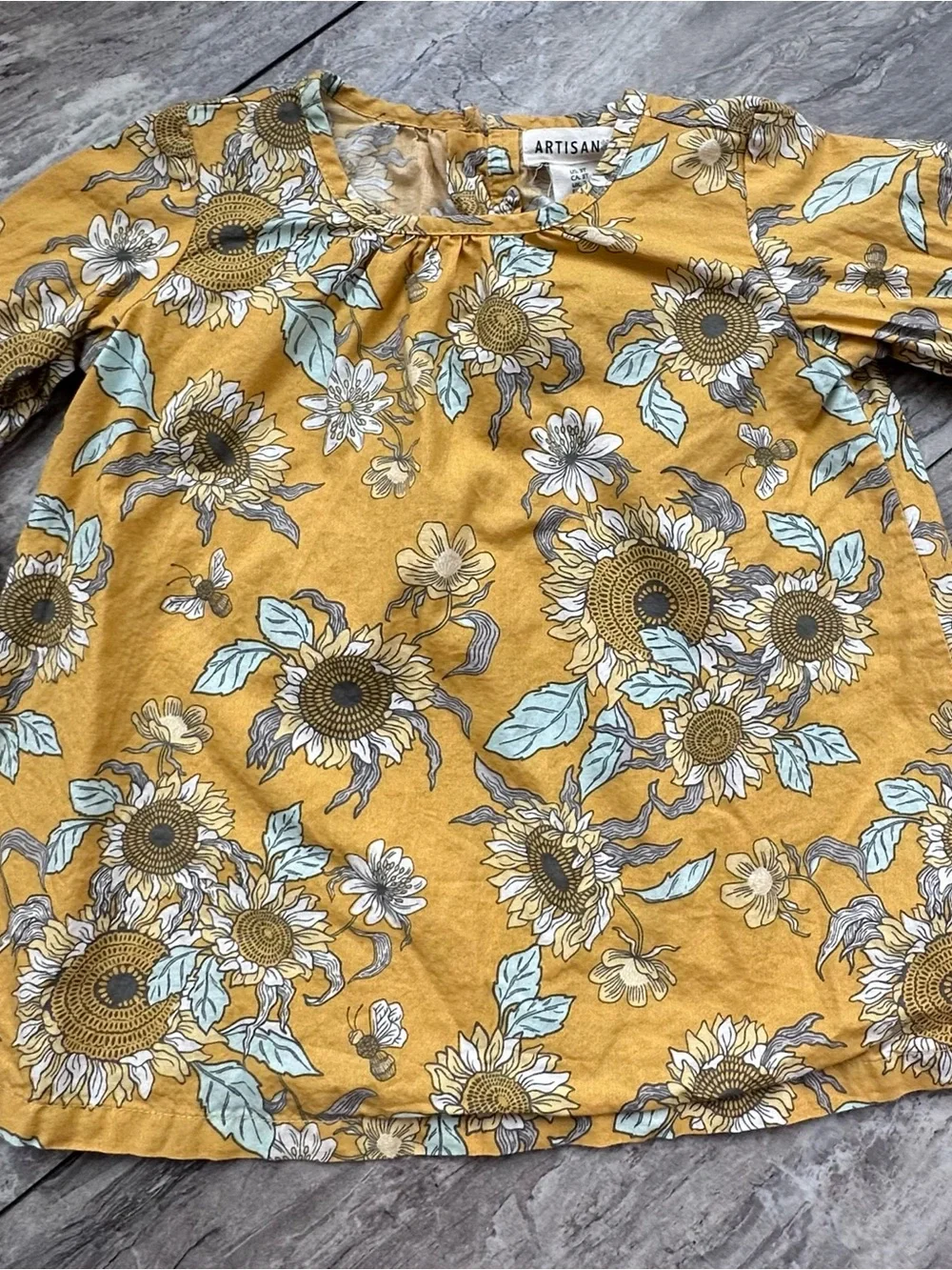 Artisan NY Toddler Girls 3T Mustard Sunflower Floral Boho Peasant Top Cotton